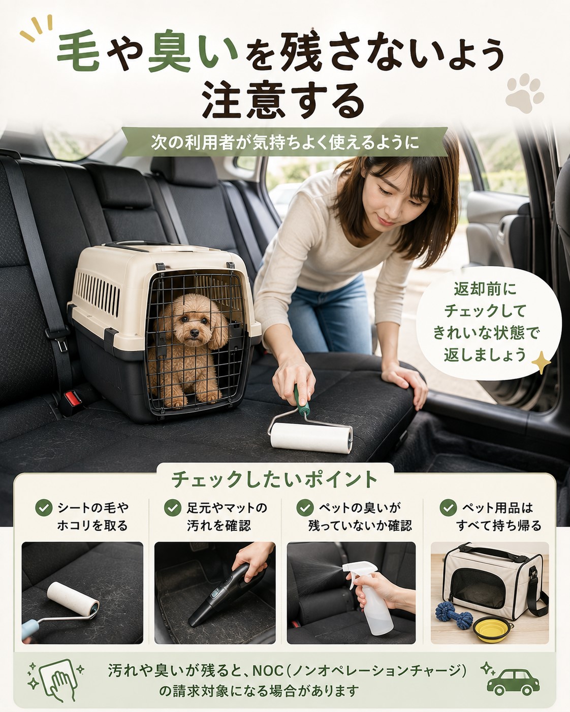 毛や臭いを残さないよう注意する