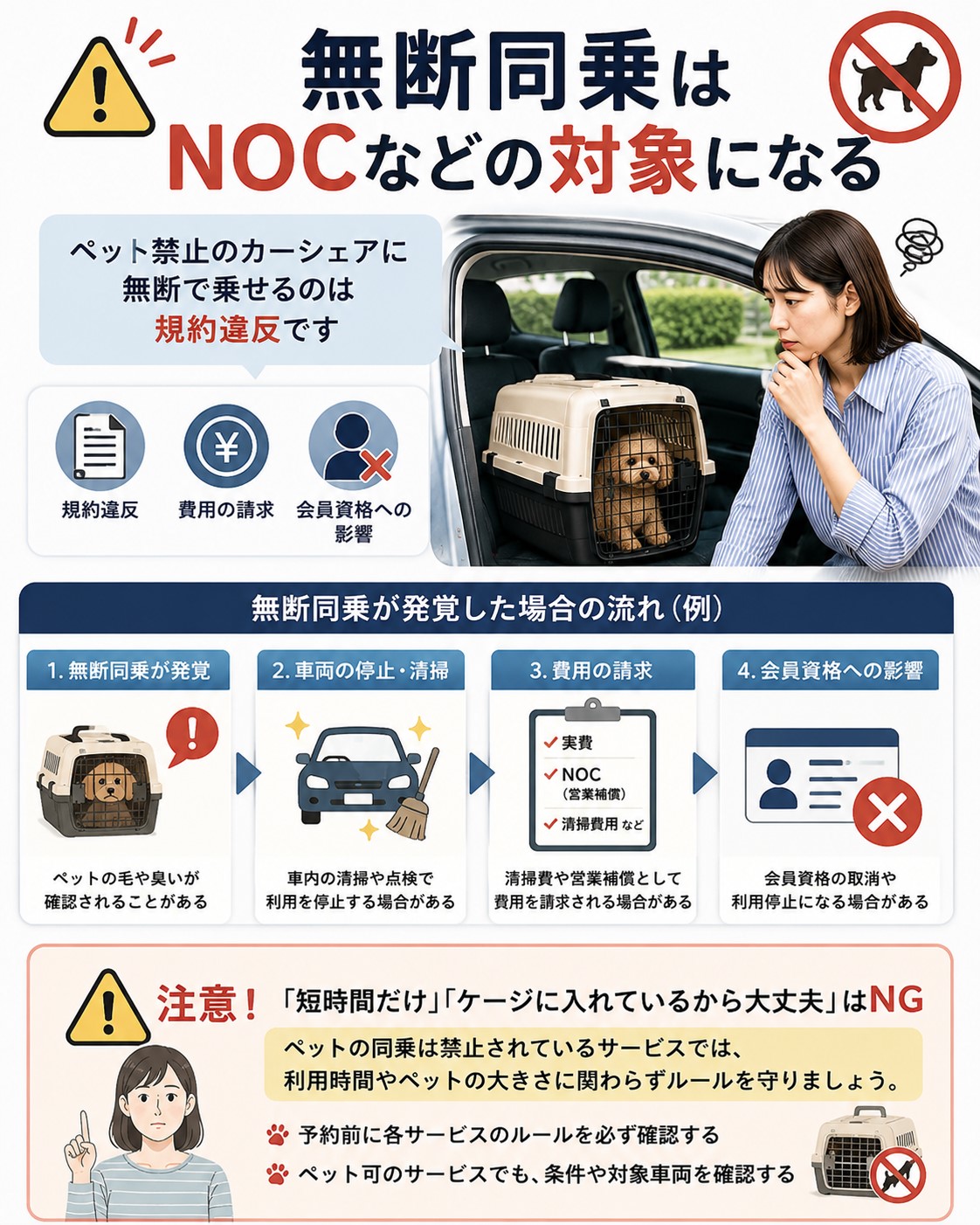 カーシェアでペットがバレる？無断同乗はNOCなどの対象
