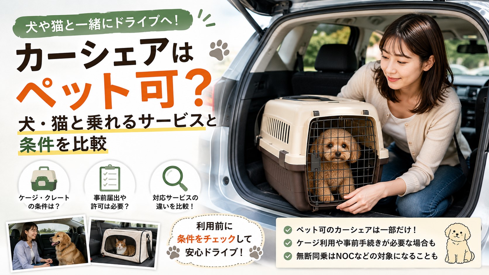 カーシェアはペット可？犬・猫と乗れるサービスと条件を比較