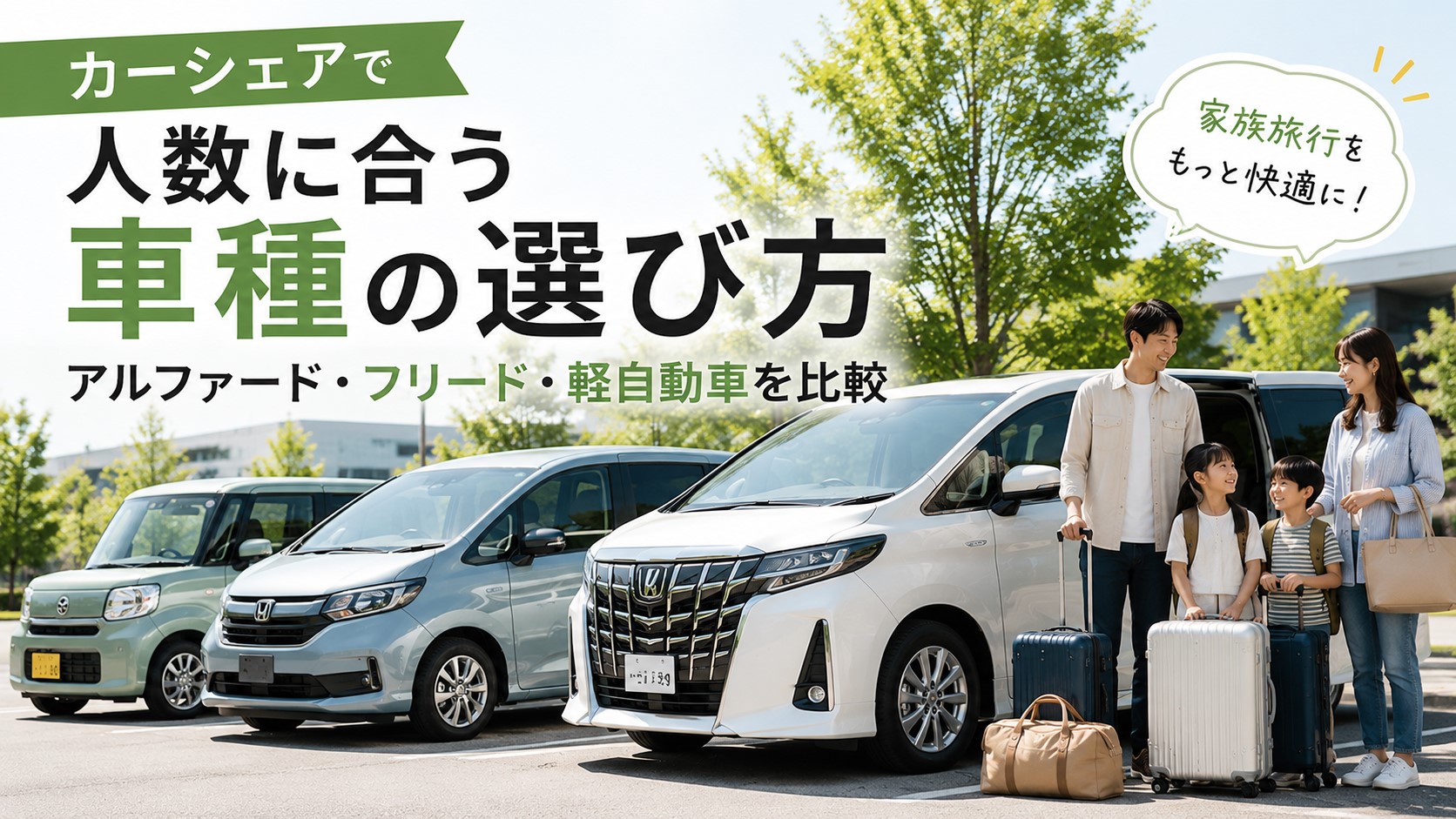 カーシェアのおすすめ車種｜アルファード・フリード・軽自動車を比較