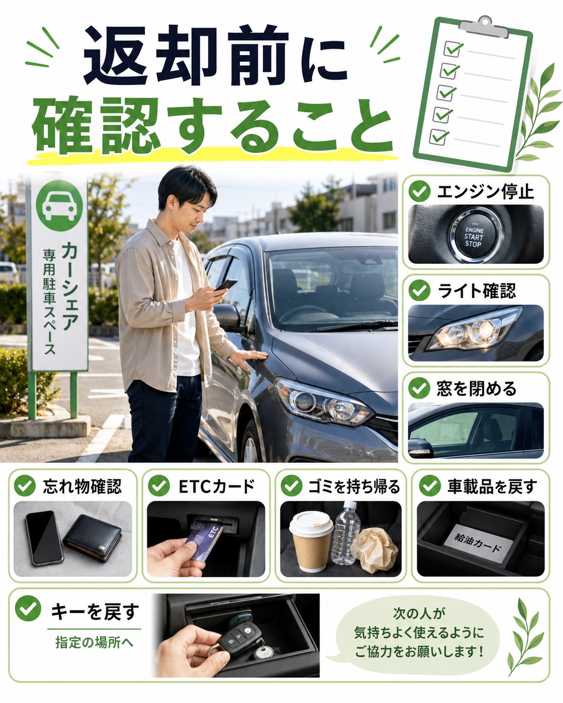 返却前に確認すること