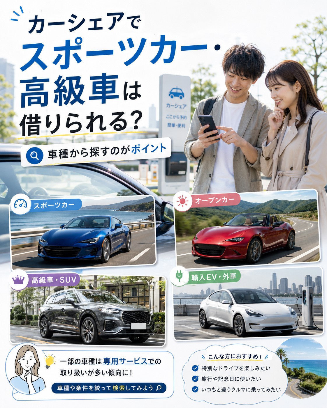 カーシェアでスポーツカー・高級車は借りられる？