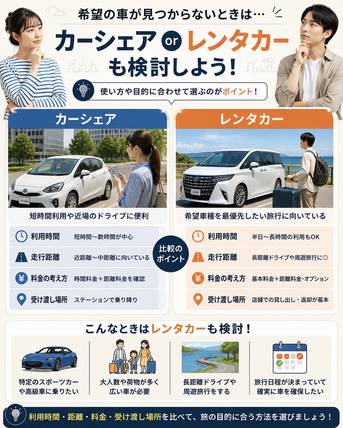 希望車種がなければレンタカーも検討