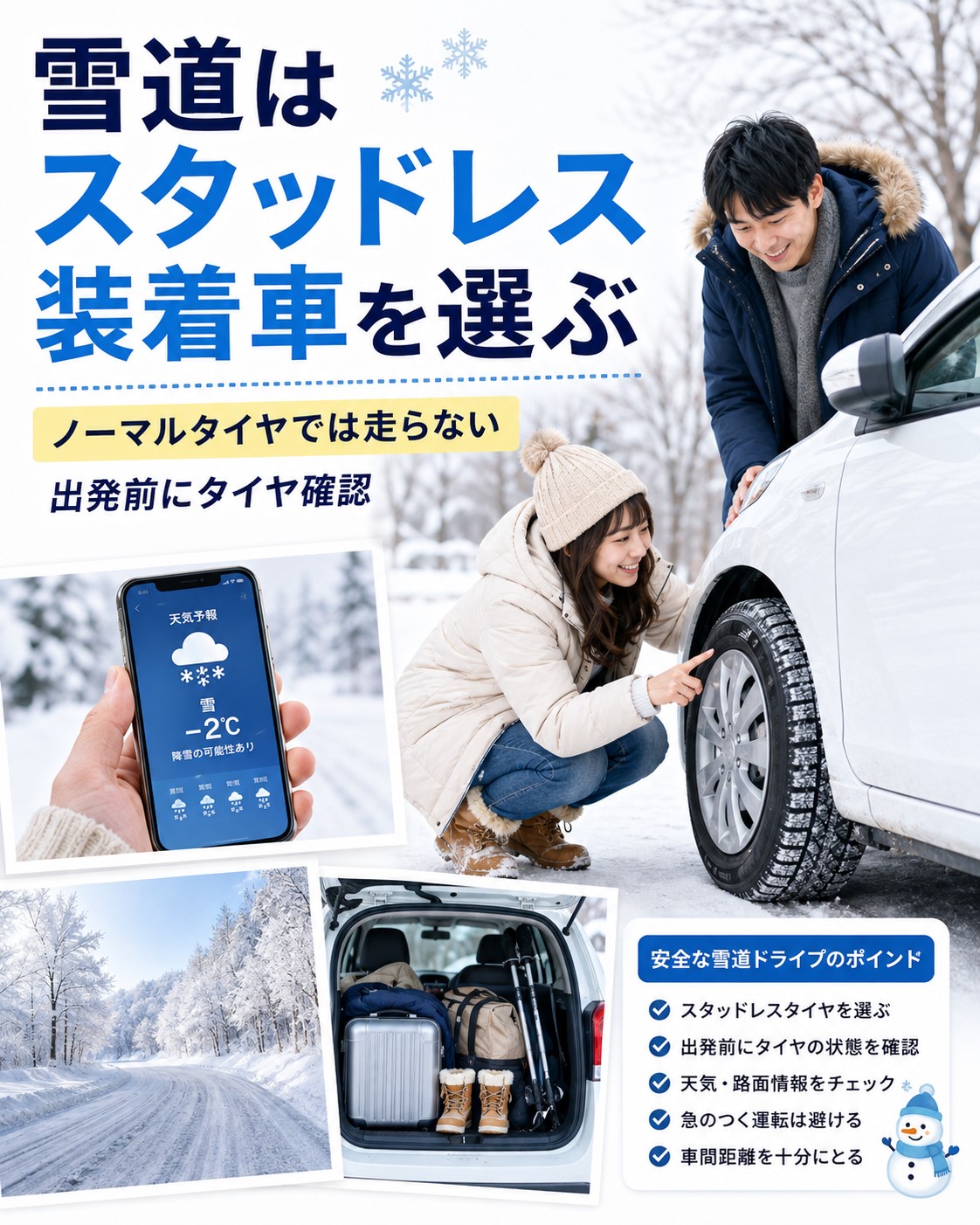 雪道はスタッドレス装着車を選ぶ