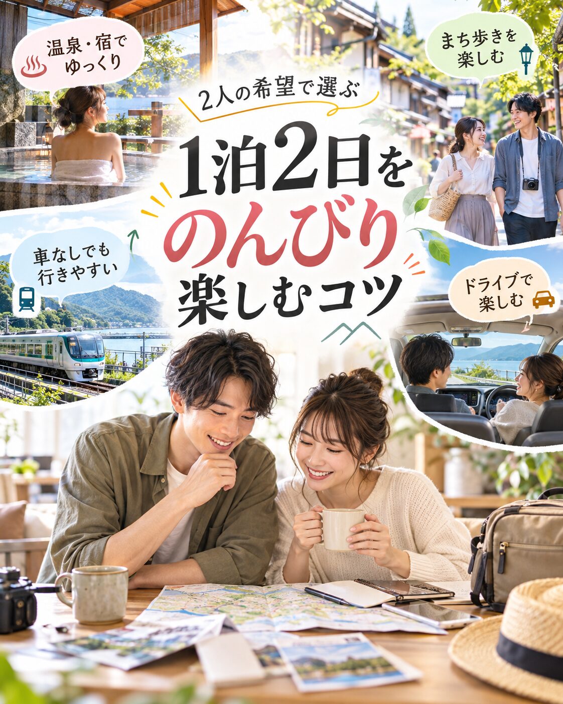 カップルの1泊2日旅行をのんびり楽しむコツ