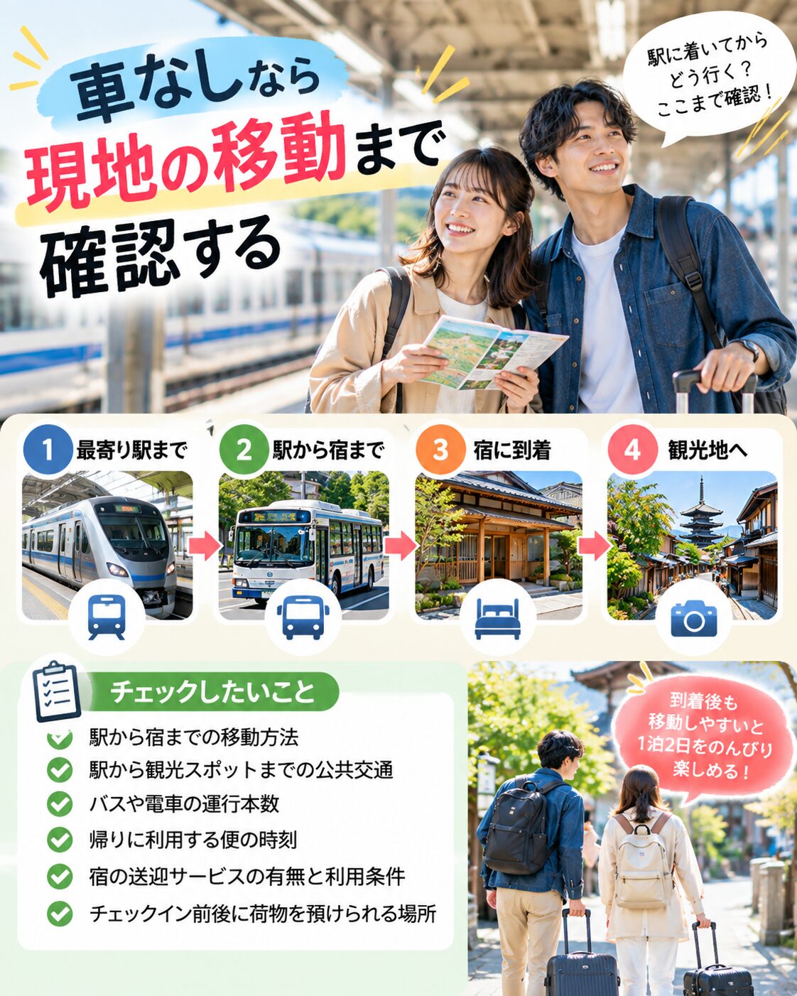 車なしなら現地の移動まで確認する