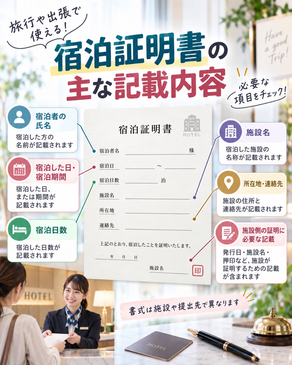 宿泊証明書の主な記載内容