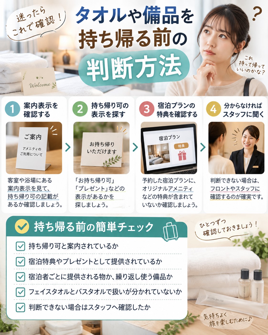 タオルや備品を持ち帰る前の判断方法