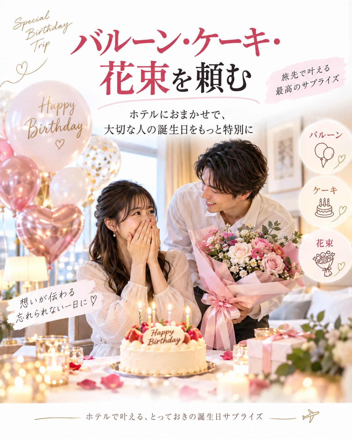 バルーン・ケーキ・花束を頼む