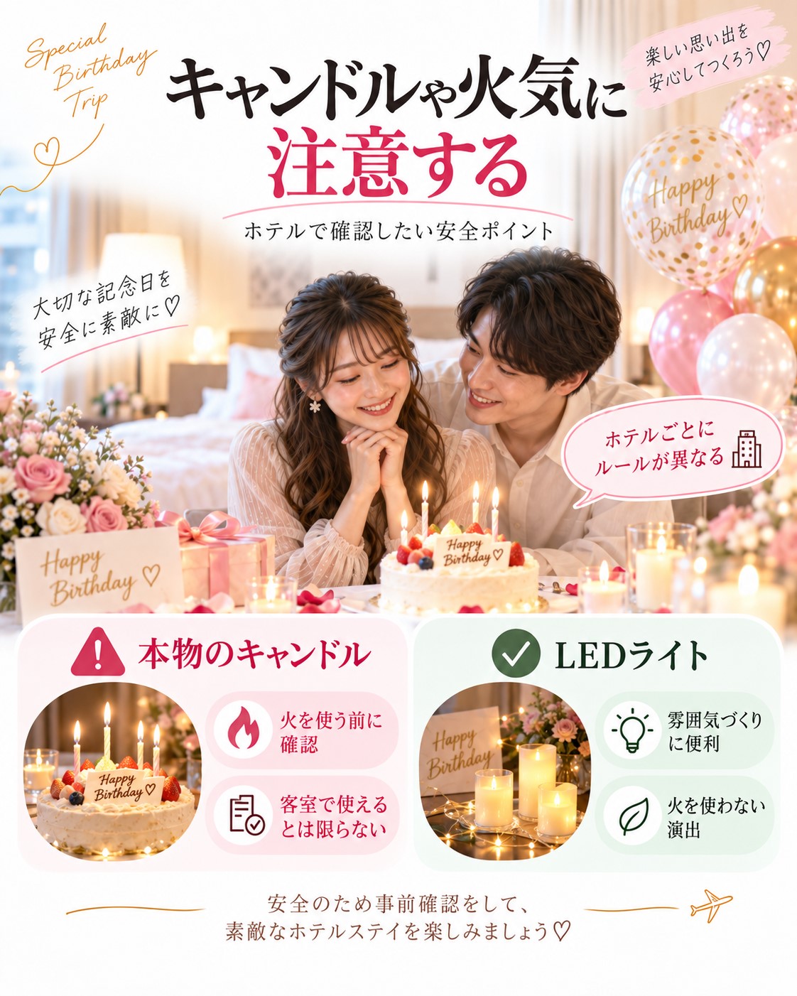 キャンドルや火気に注意する
