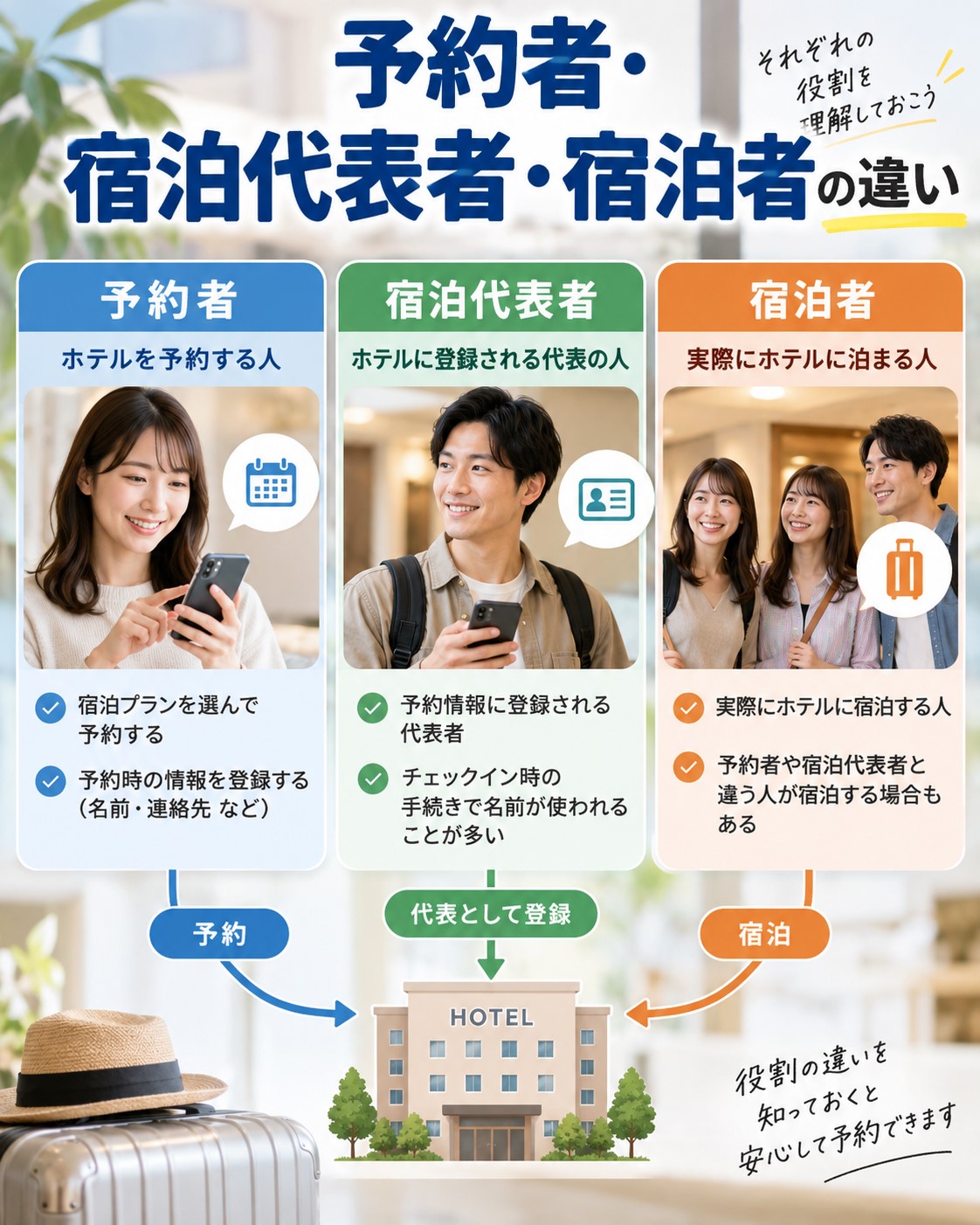 予約者・宿泊代表者・宿泊者の違い