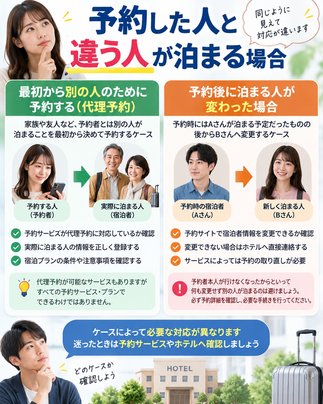 予約した人と違う人が泊まる場合