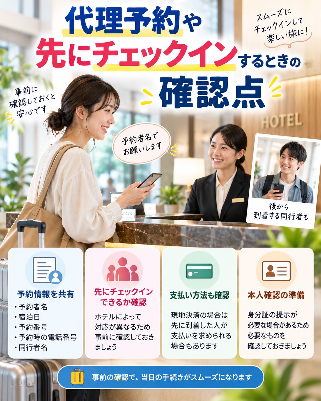 代理予約や先にチェックインするときの確認点