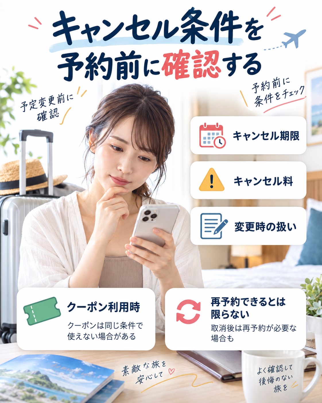 キャンセル条件を予約前に確認する
