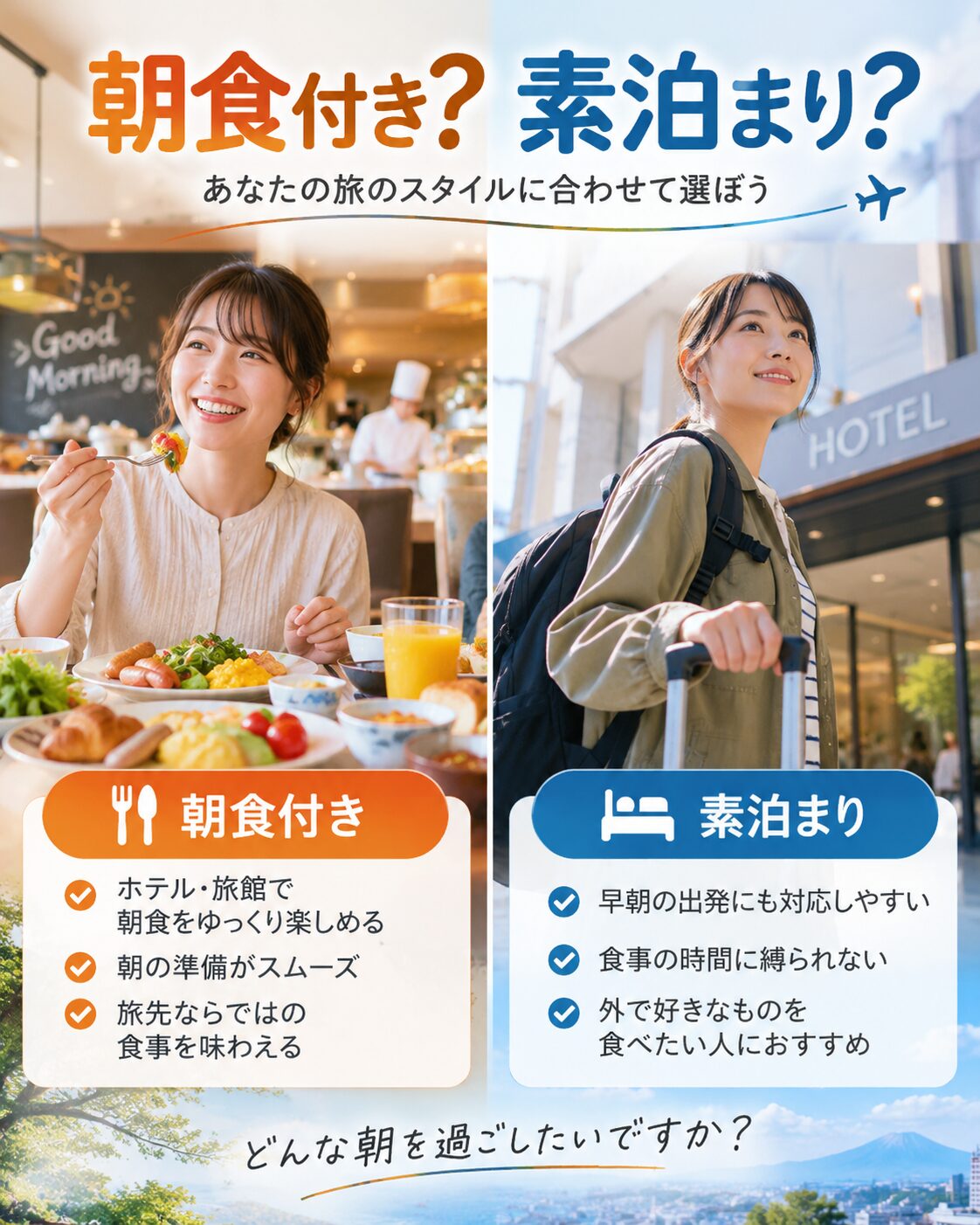 朝食付きと素泊まりの選び方
