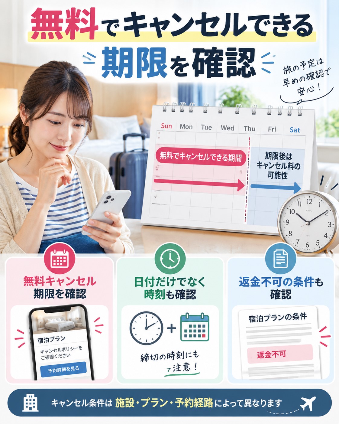 無料でキャンセルできる期限を確認