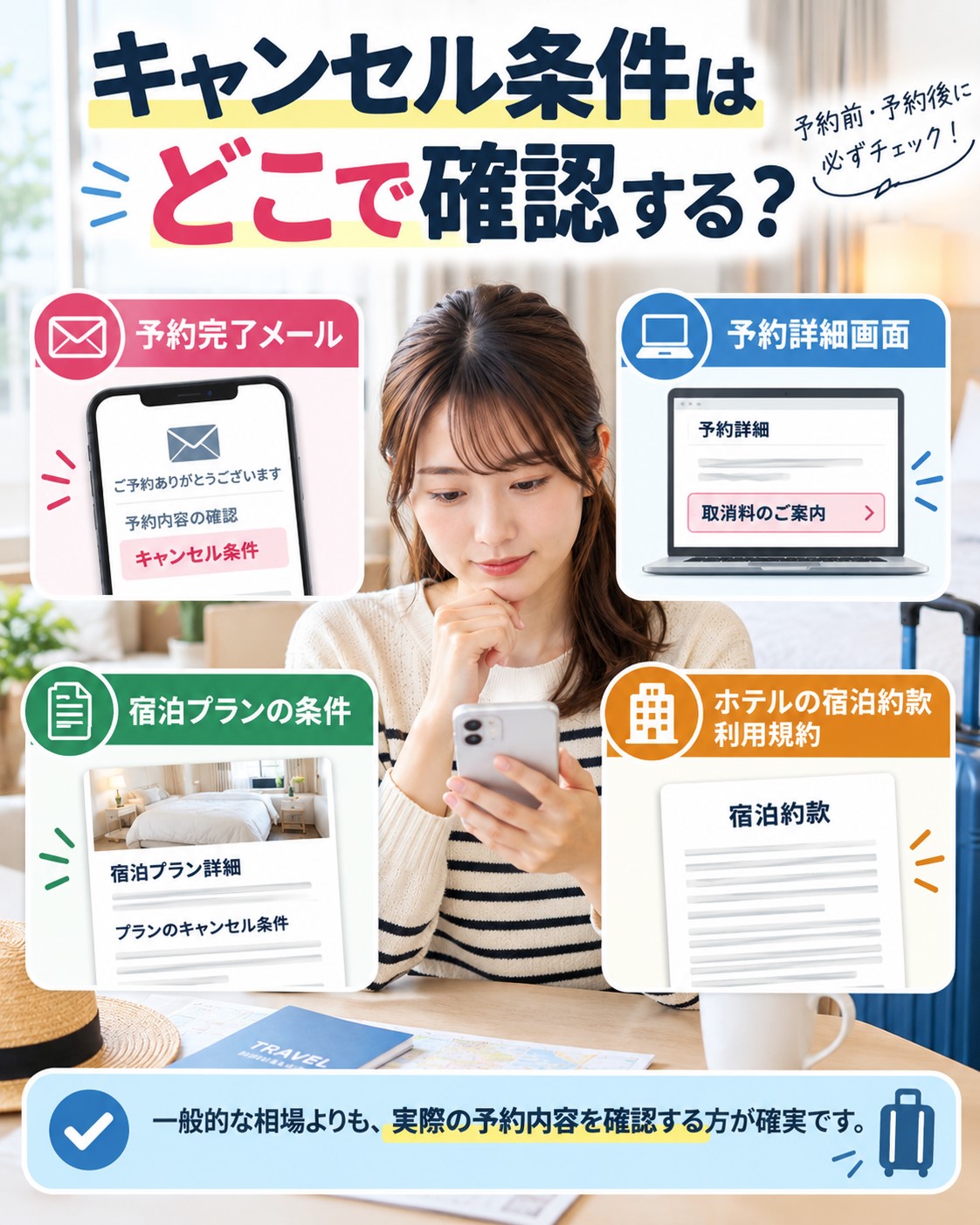 キャンセル条件はどこで確認する?