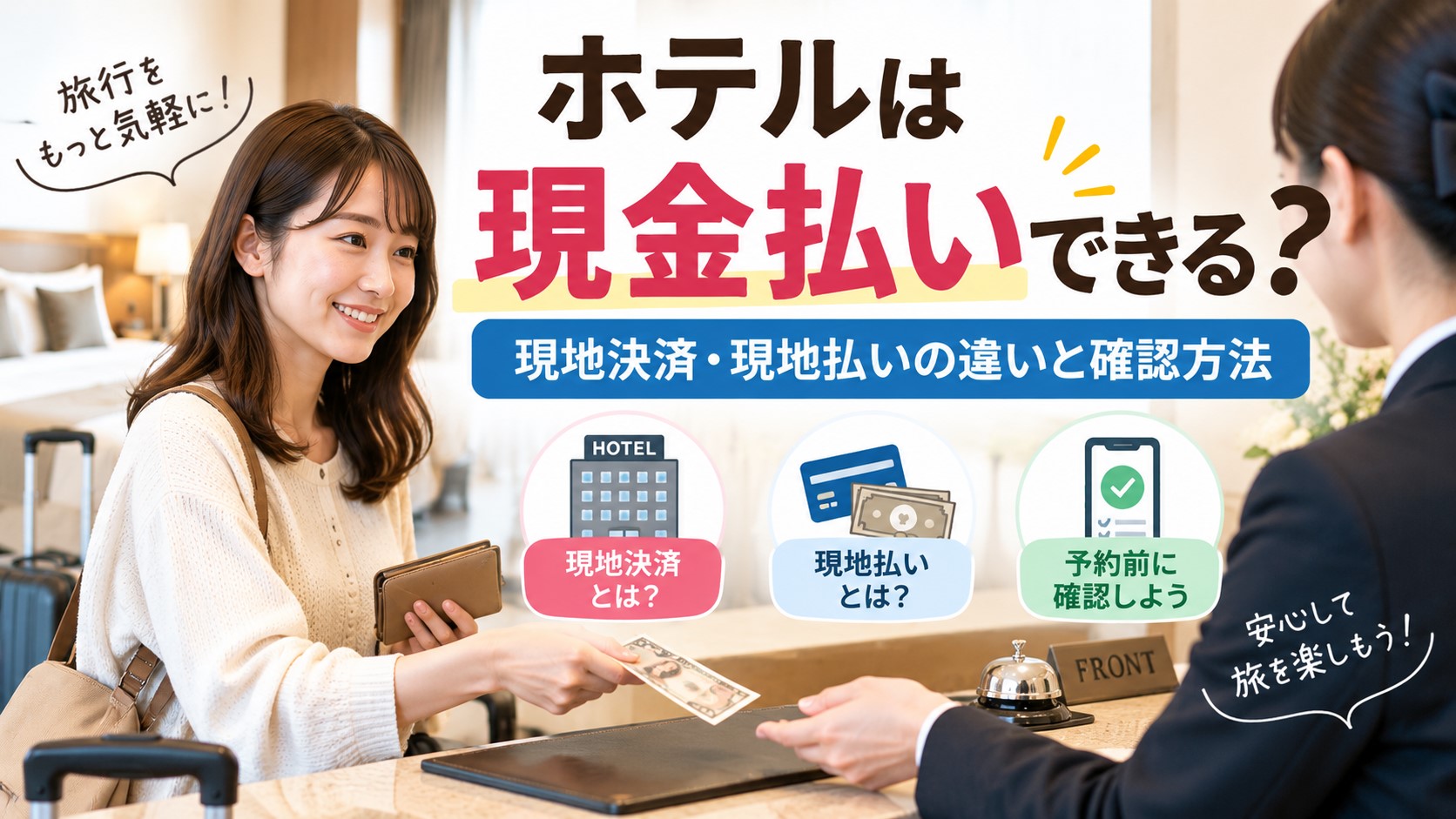 ホテルの現金払いはできる？現地決済・現地払いの違いと確認方法