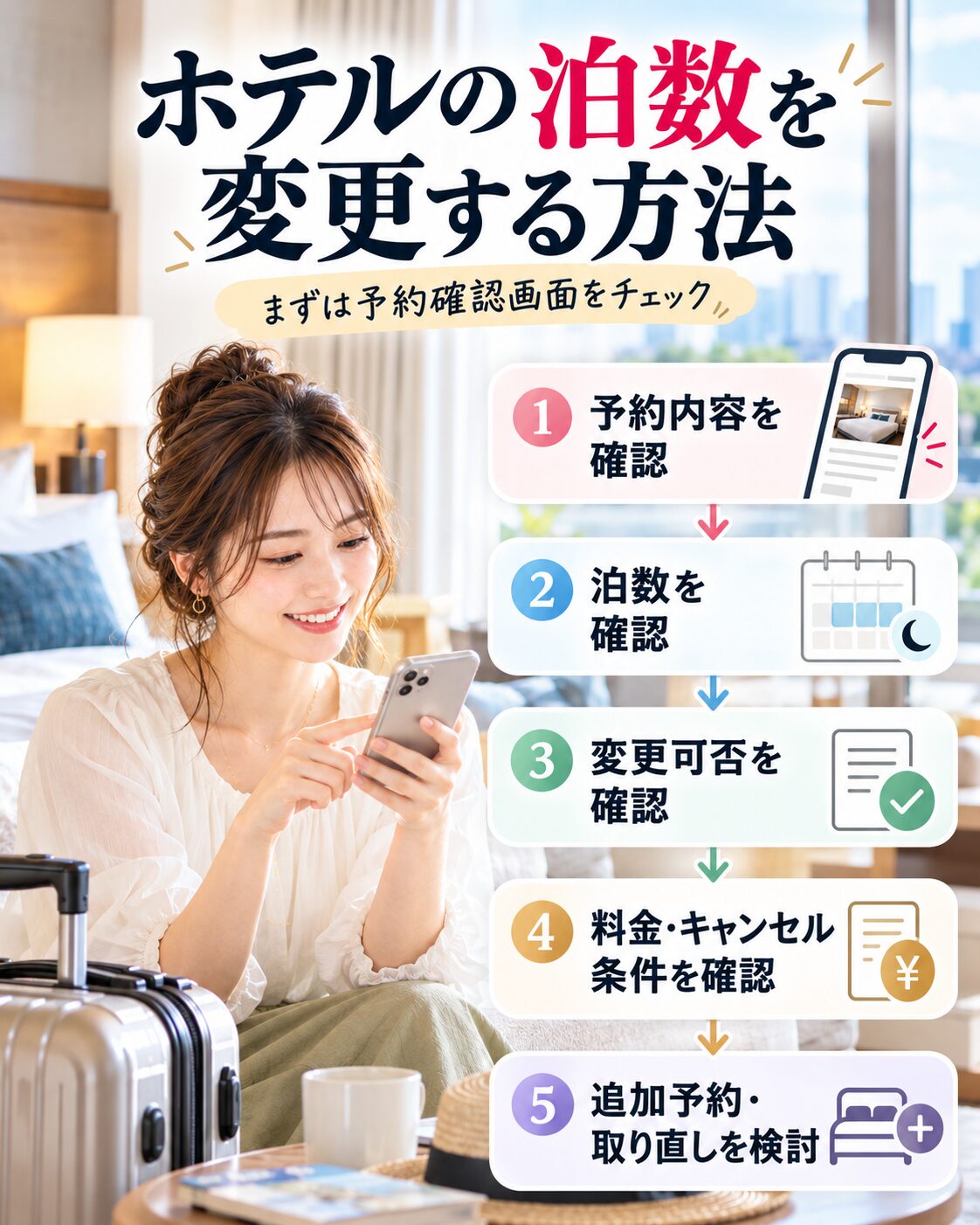 ホテルの泊数を変更する方法