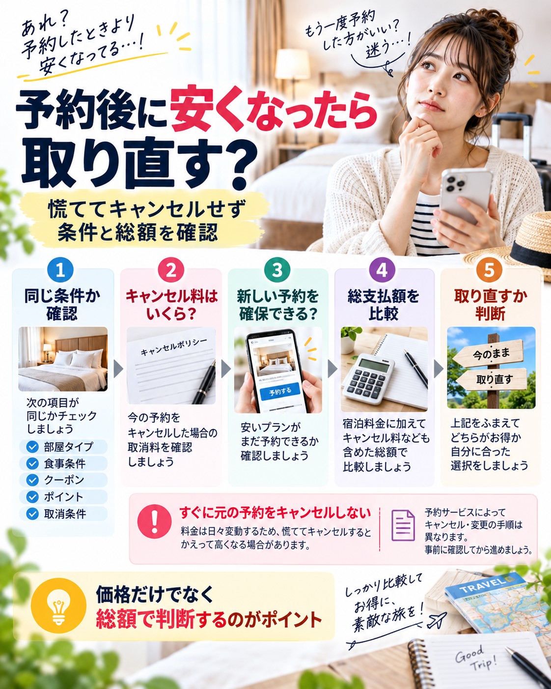 予約後に安くなったら取り直す？