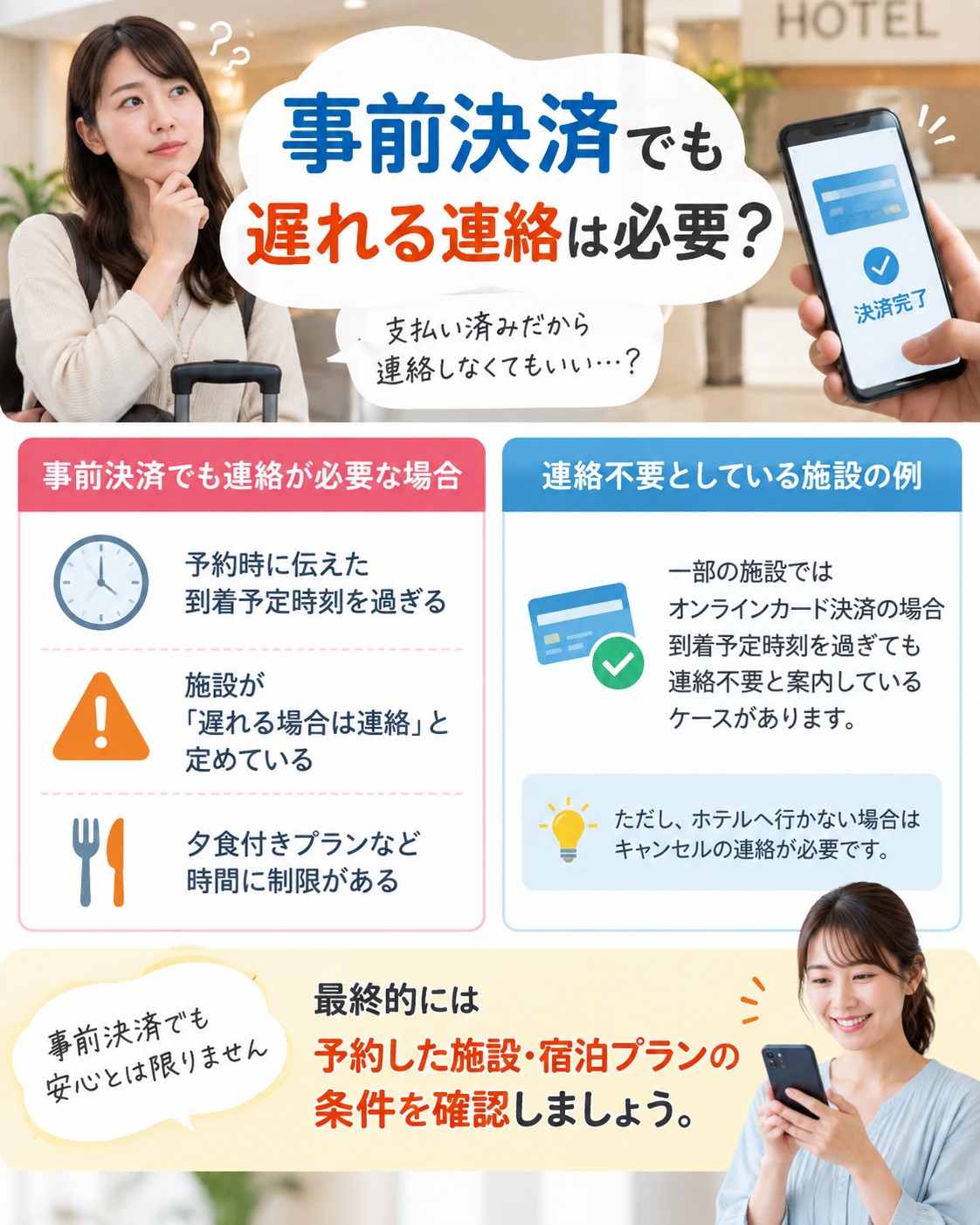 事前決済でも遅れる連絡は必要?