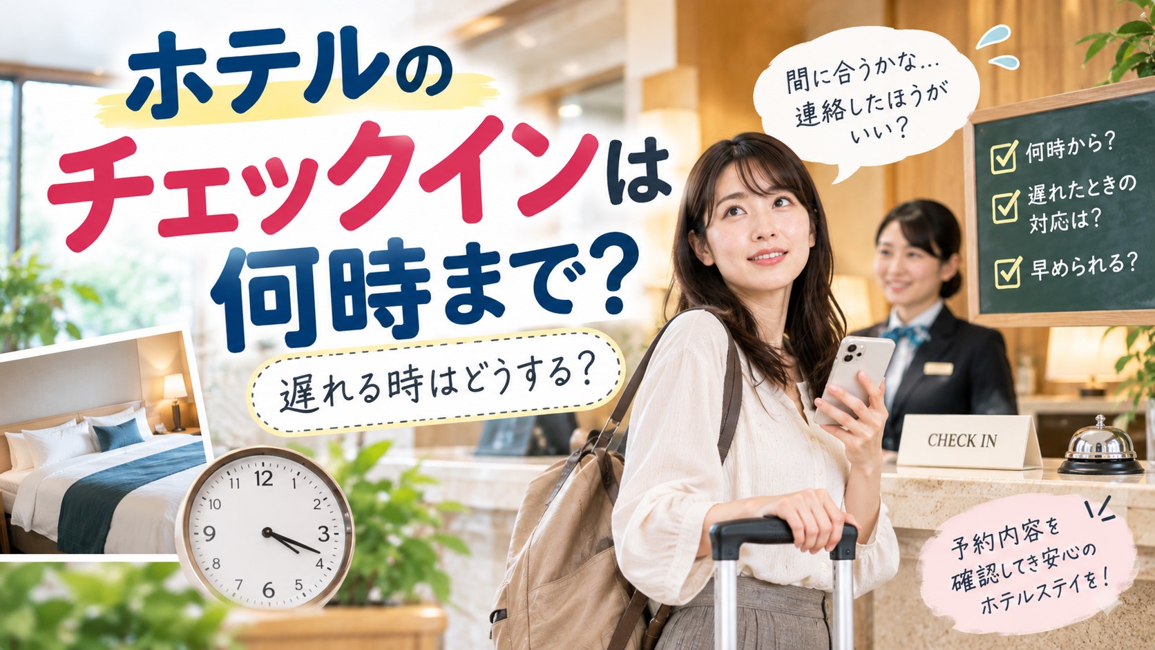 ホテルのチェックインは何時まで？遅れる時の連絡と時間の目安