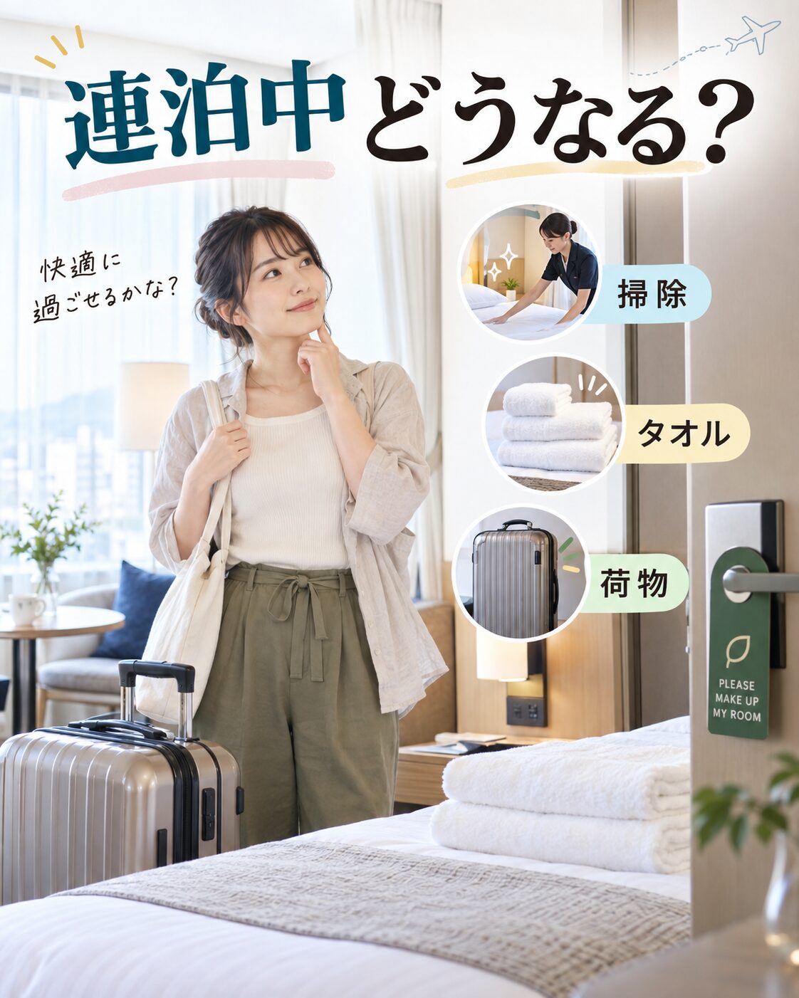 ホテル連泊の掃除・タオル・荷物はどうなる?