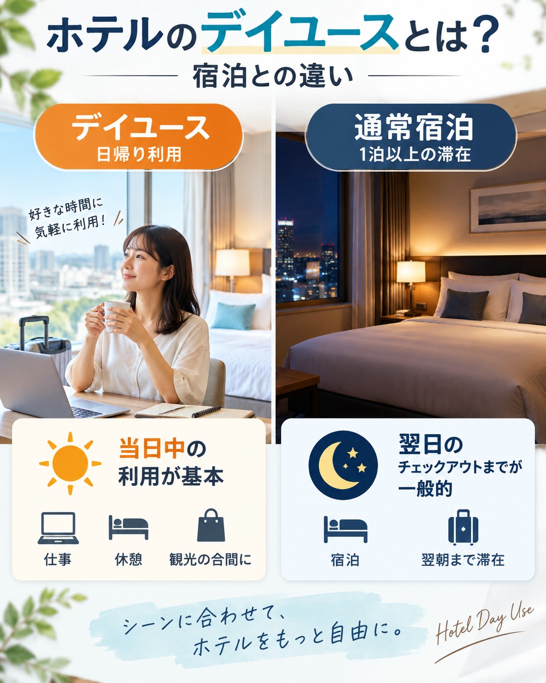 ホテルのデイユースとは?宿泊との違い