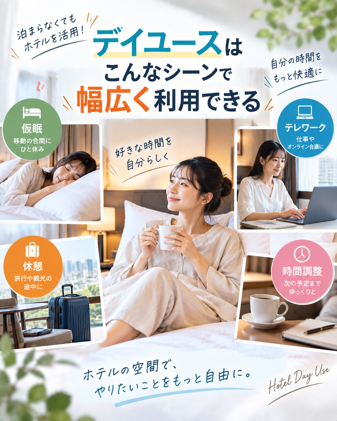 仮眠や仕事など幅広く利用できる