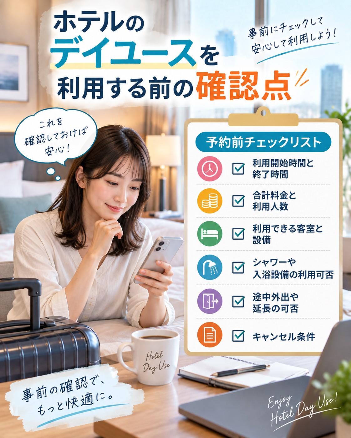 ホテルのデイユースを利用する前の確認点