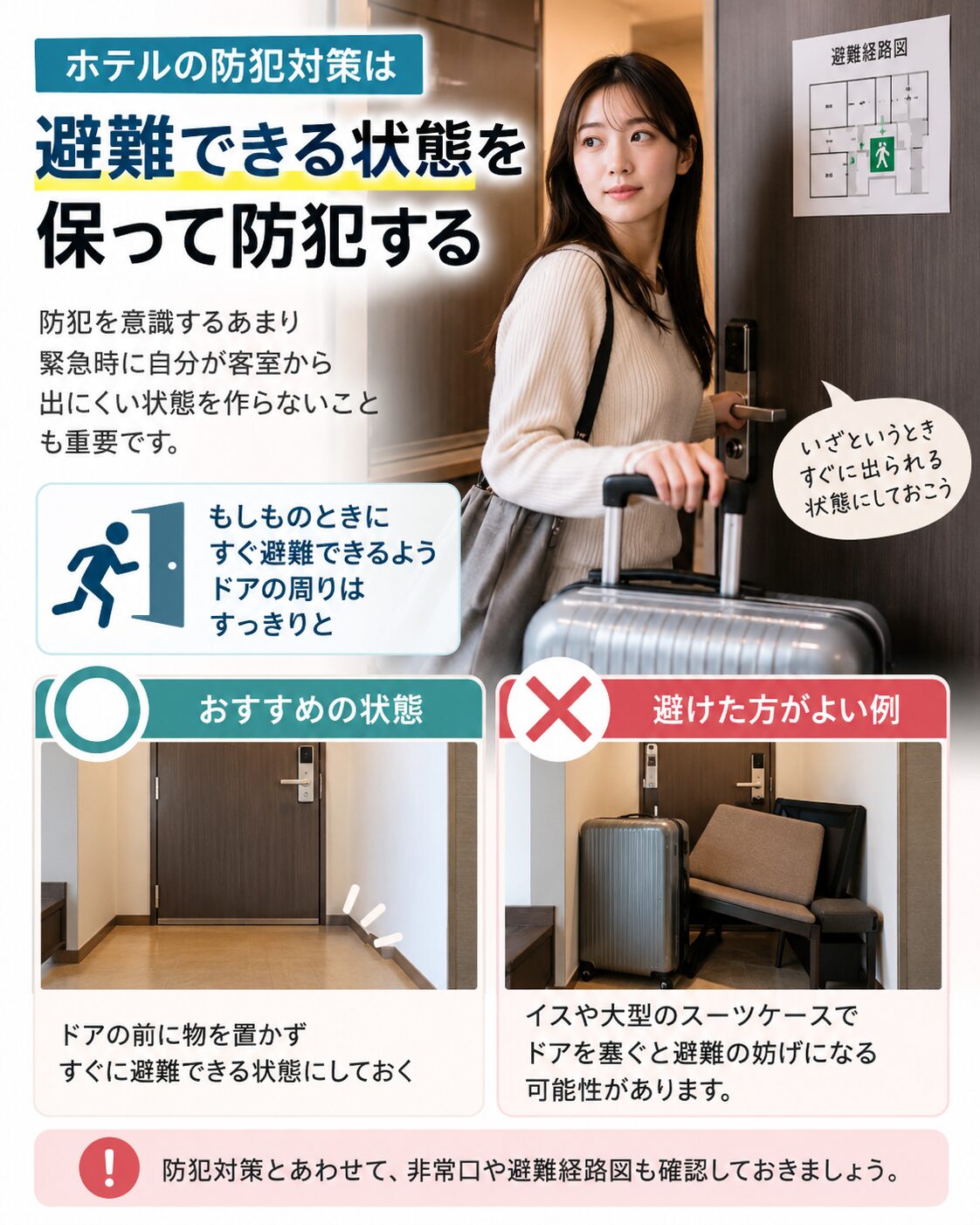避難できる状態を保って防犯する