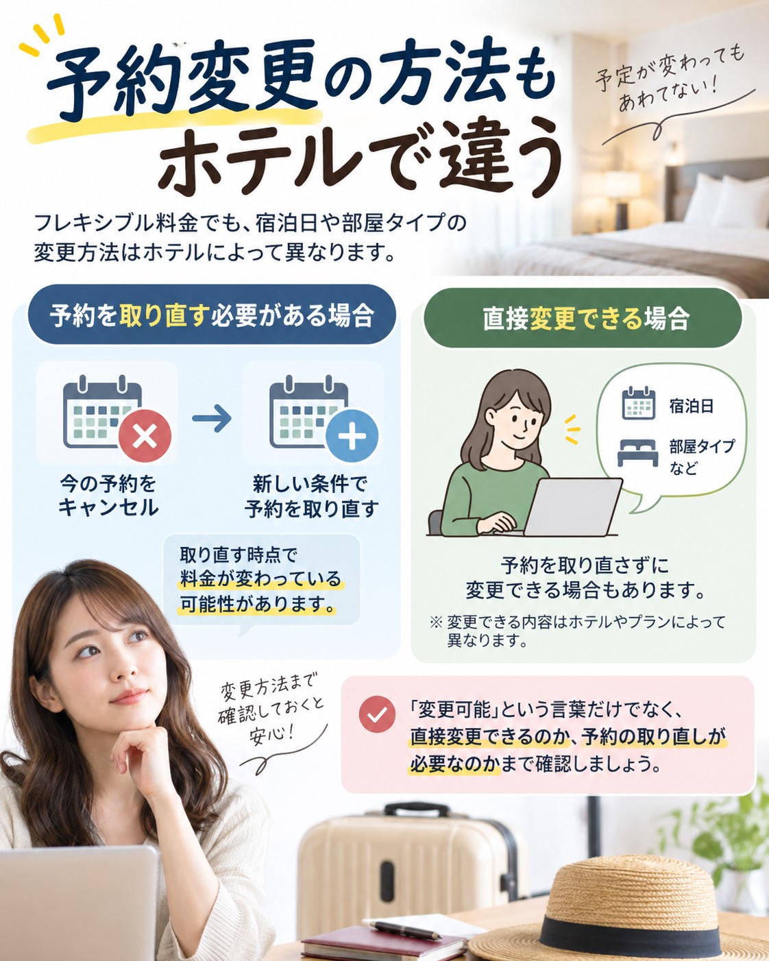 予約変更の方法もホテルで違う