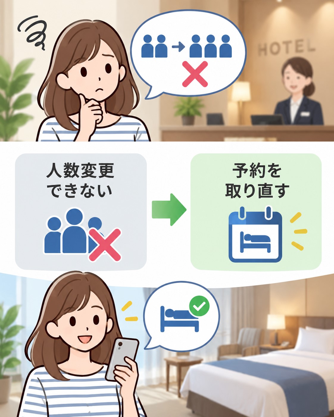 人数変更できないときは予約を取り直す