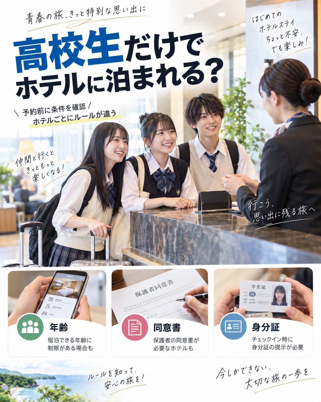 高校生だけでホテルに泊まれる？