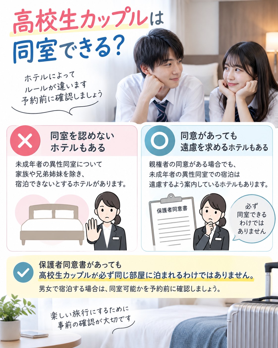 高校生カップルは同室できる？