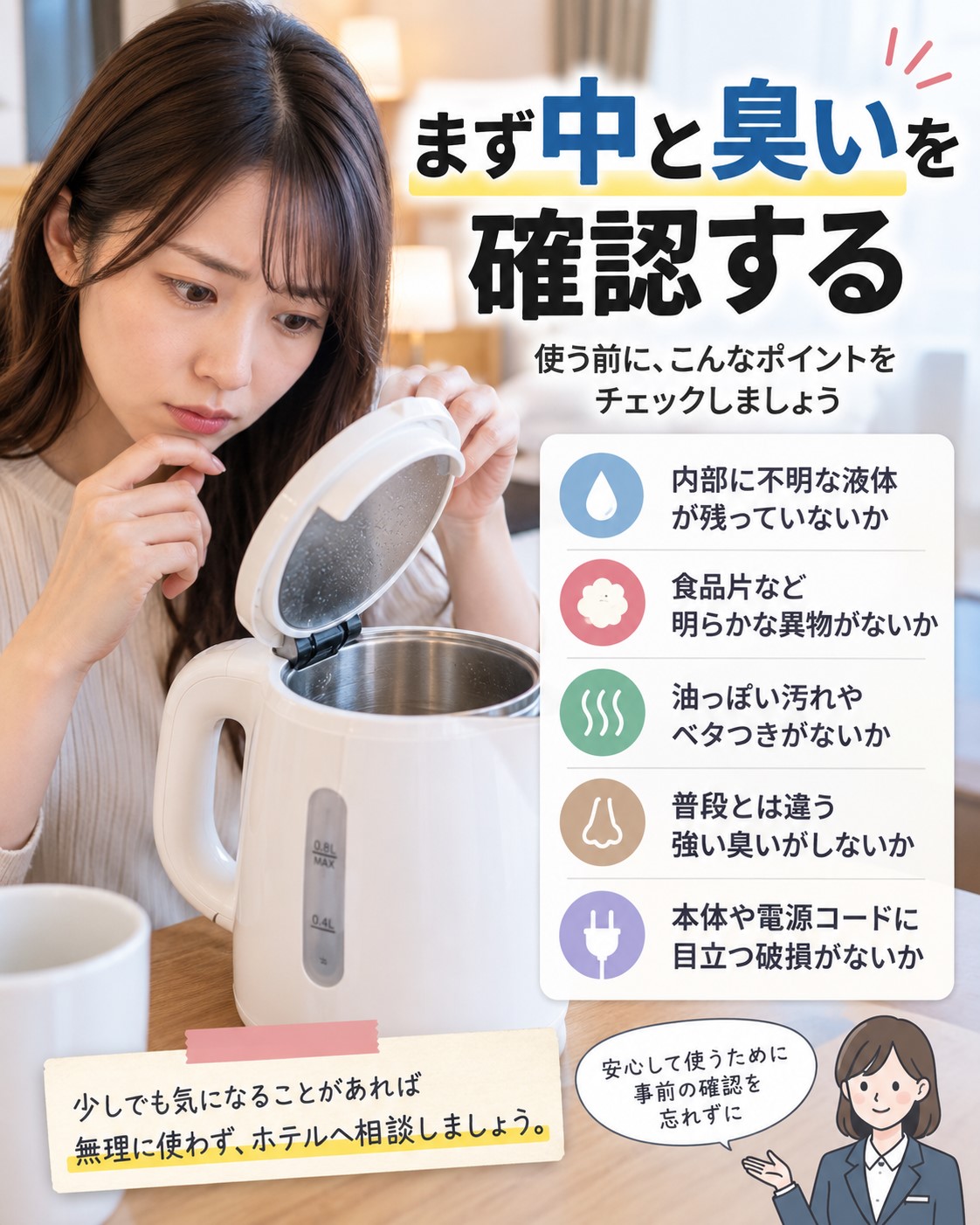 まず中と臭いを確認する