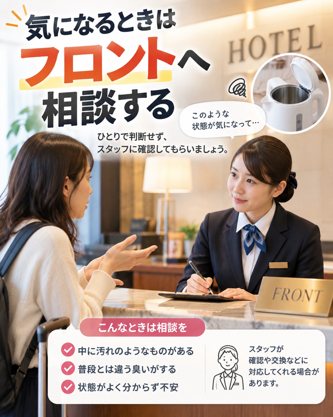気になるときはフロントへ相談する
