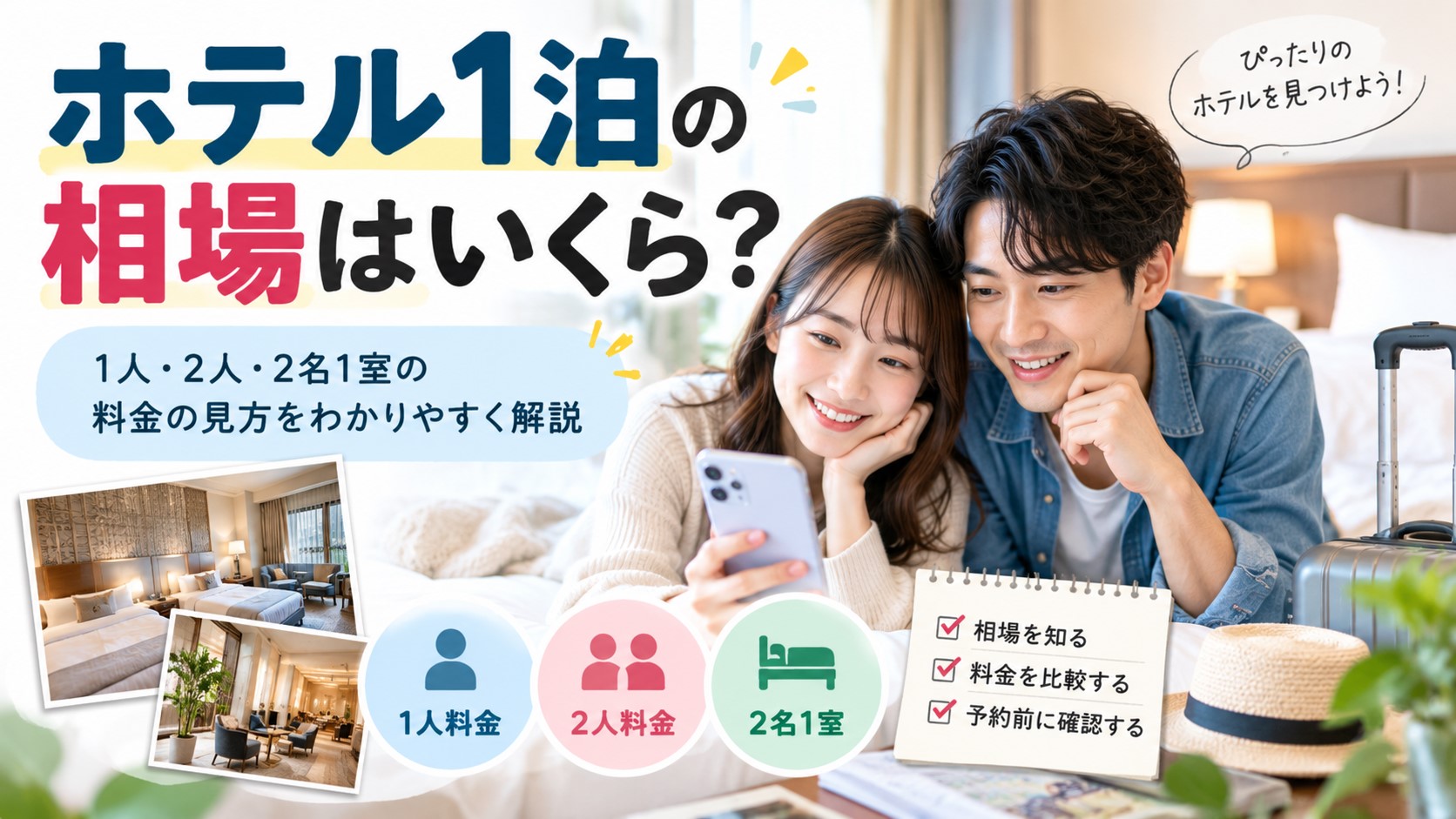 ホテル1泊の相場はいくら？1人・2人の料金と2名1室の見方