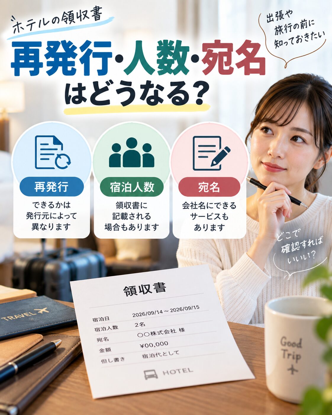 ホテル領収書の再発行・人数・宛名