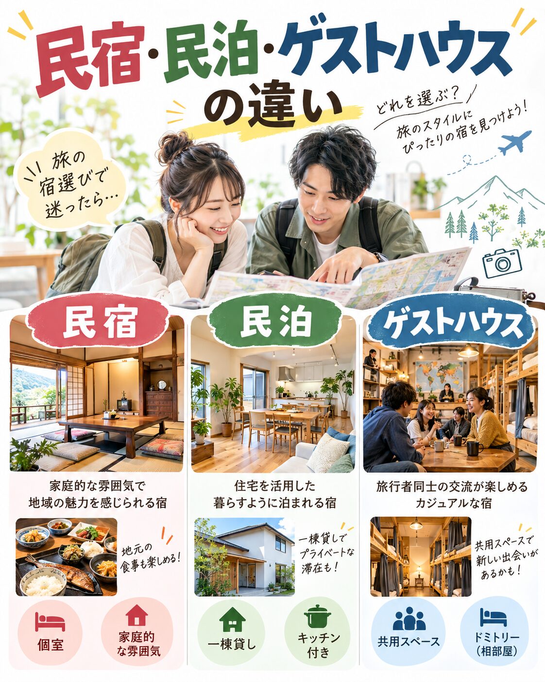 民宿・民泊・ゲストハウスの違い