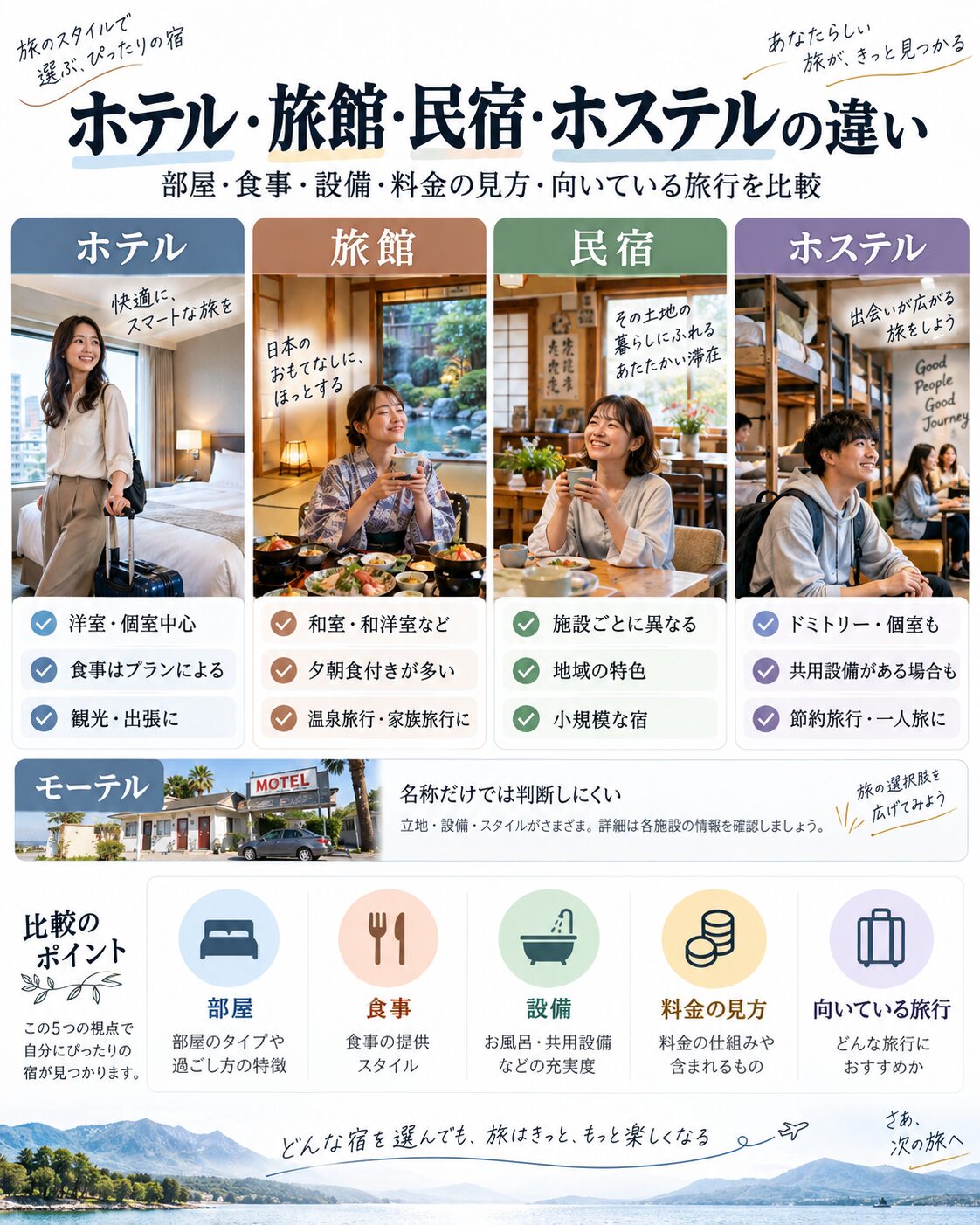 ホテル・旅館・民宿・ホステルの違い