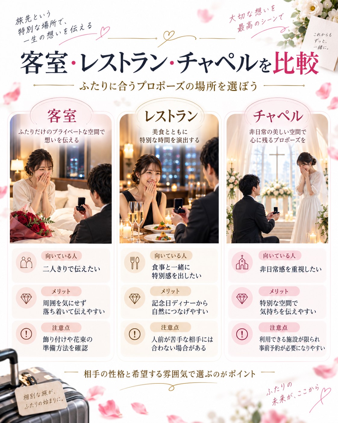客室・レストラン・チャペルを比較
