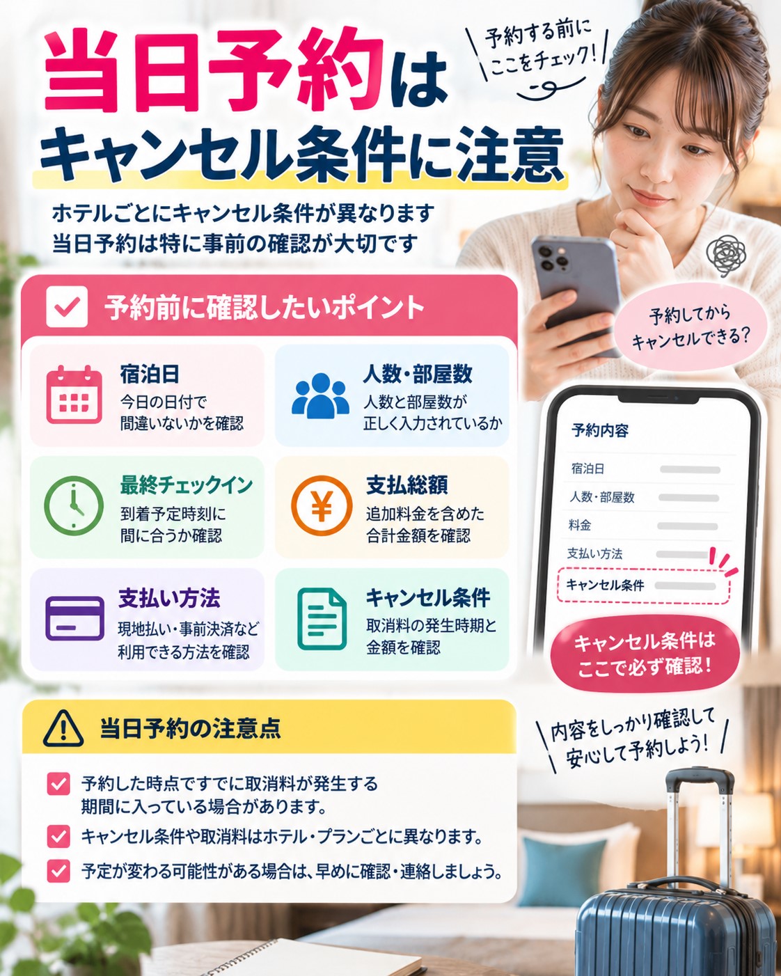当日予約はキャンセル条件に注意
