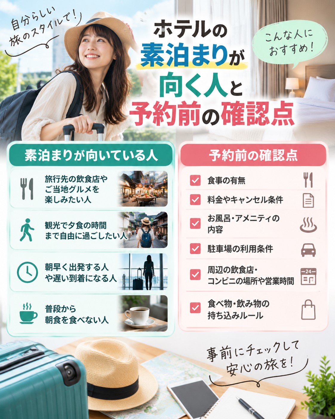 ホテルの素泊まりが向く人と予約前の確認点