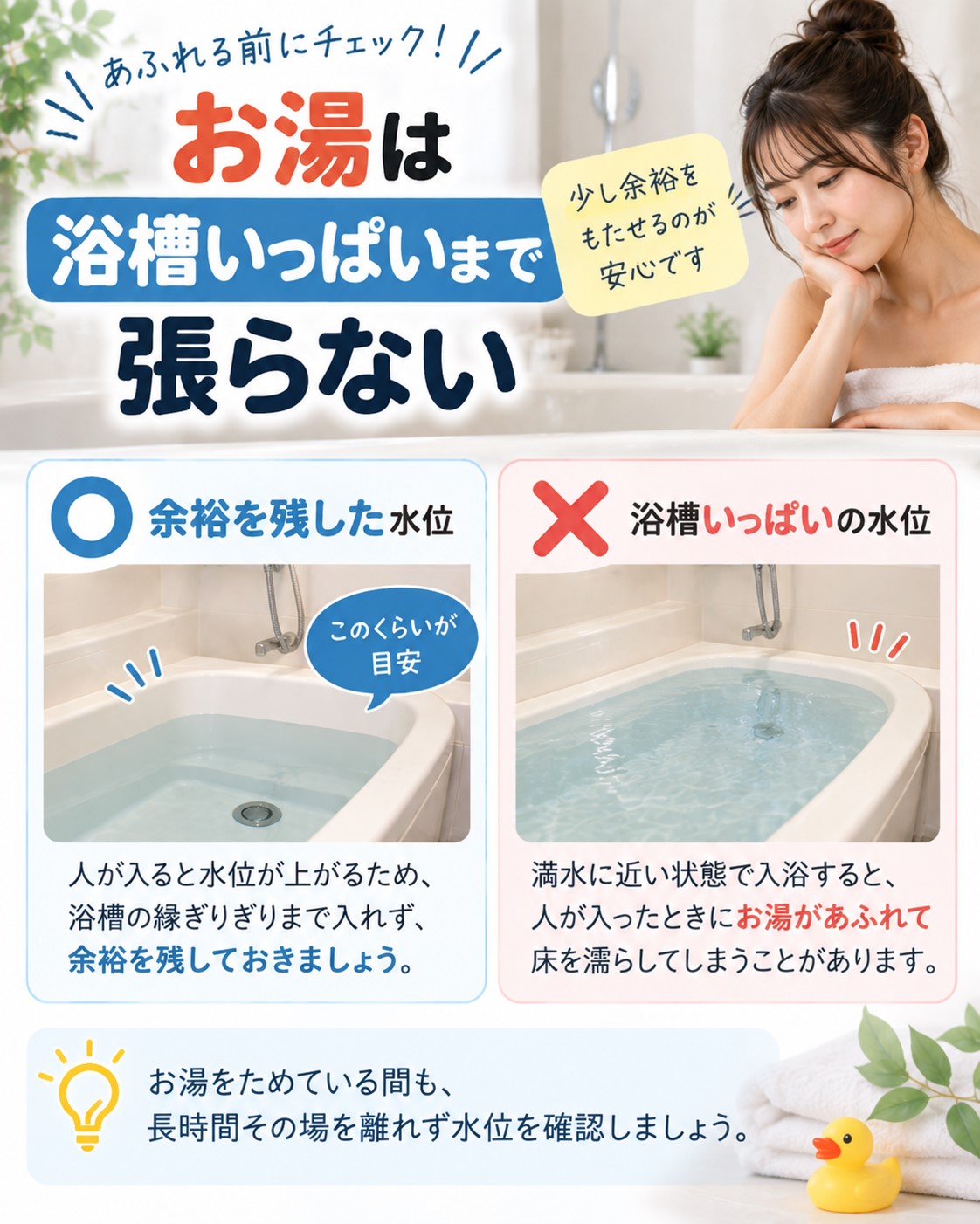 お湯は浴槽いっぱいまで張らない