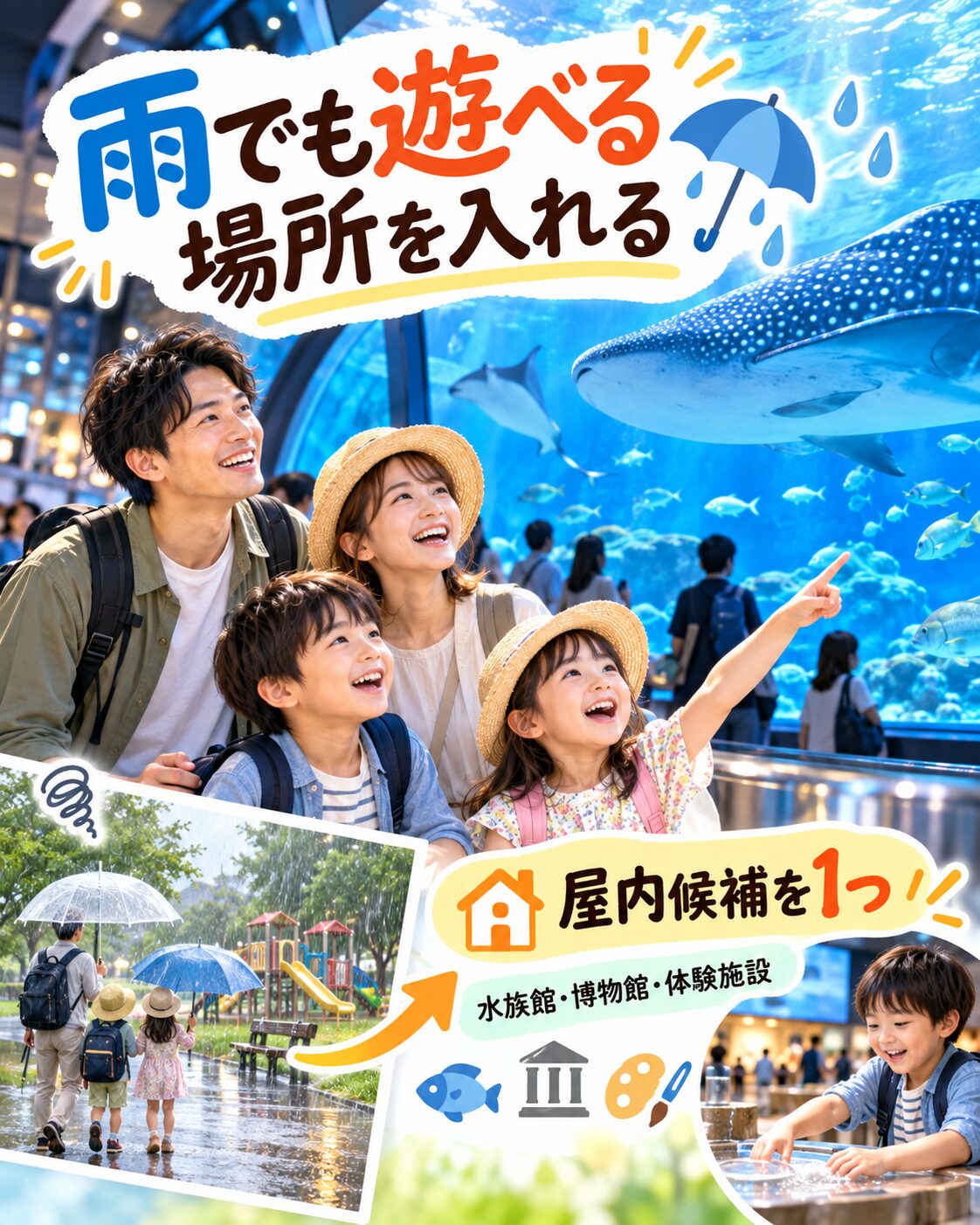雨でも遊べる場所を入れる