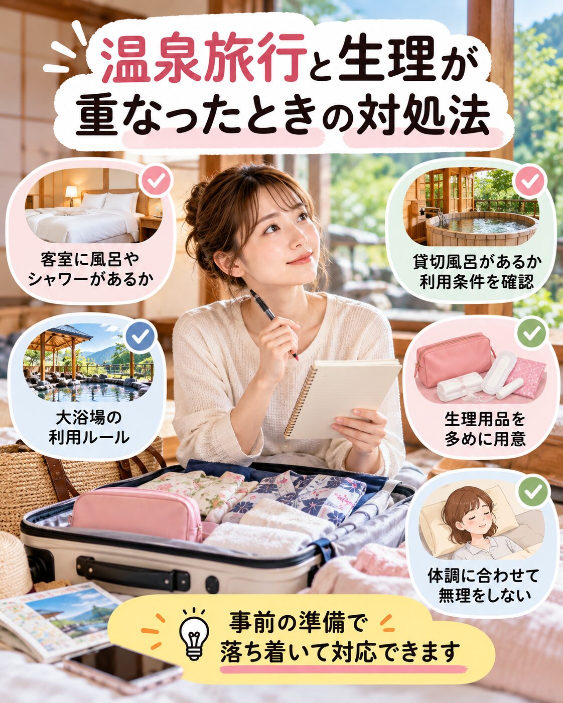 温泉旅行と生理が重なったときの対処法
