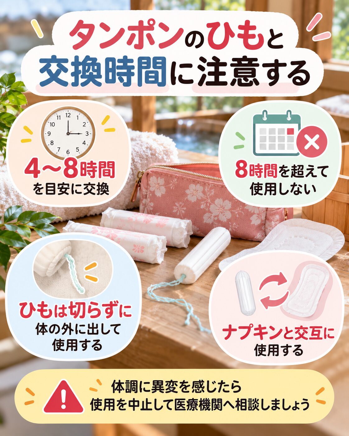 タンポンのひもと交換時間に注意する