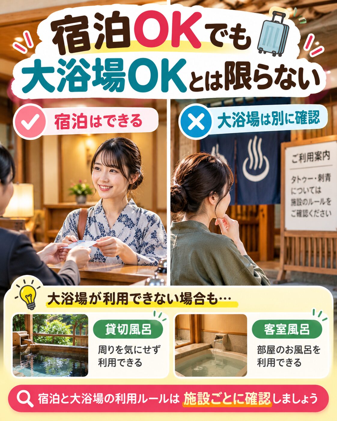 宿泊OKでも大浴場OKとは限らない
