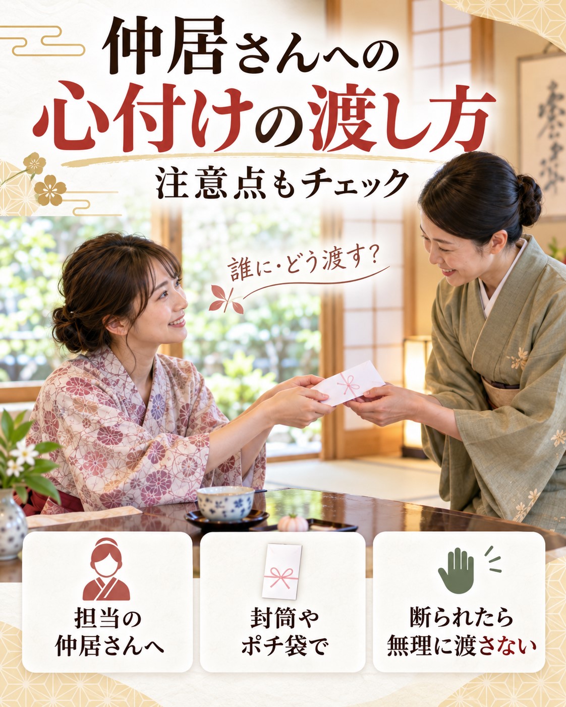 仲居さんへの心付けの渡し方と注意点